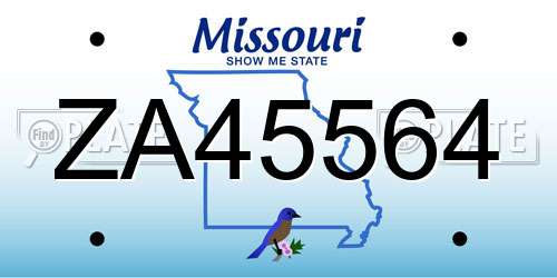 ZA45564 Missouri License Plate