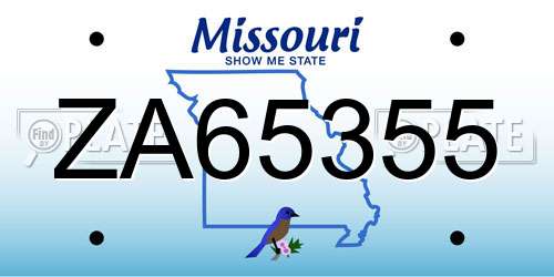 ZA65355 Missouri License Plate
