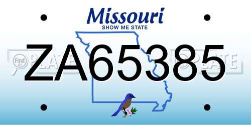ZA65385 Missouri License Plate