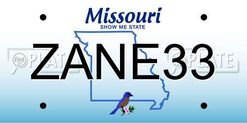 ZANE33 Missouri License Plate