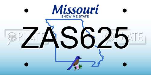 ZAS625 Missouri License Plate
