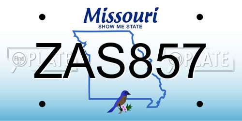 ZAS857 Missouri License Plate