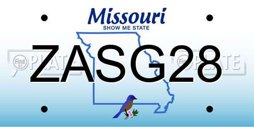 ZASG28 Missouri License Plate