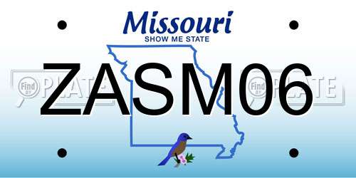 ZASM06 Missouri License Plate