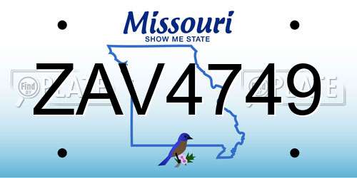 ZAV4749 Missouri License Plate