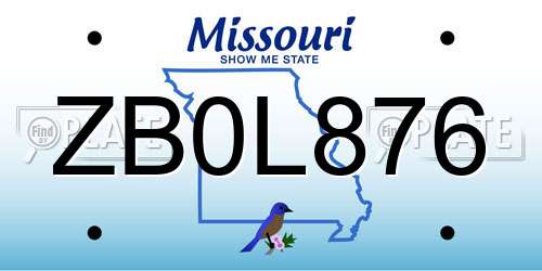 ZB0L876 Missouri License Plate