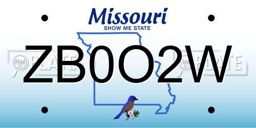 ZB0O2W Missouri License Plate