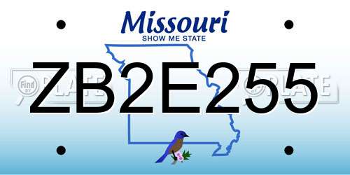 ZB2E255 Missouri License Plate