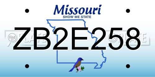 ZB2E258 Missouri License Plate
