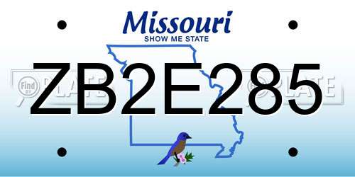 ZB2E285 Missouri License Plate