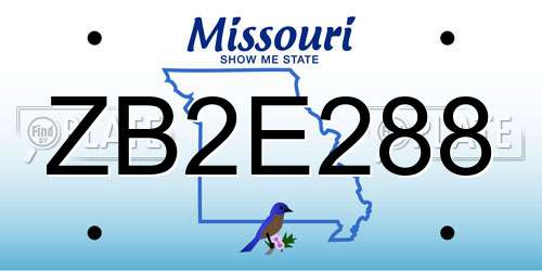 ZB2E288 Missouri License Plate