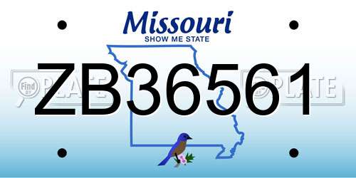 ZB36561 Missouri License Plate