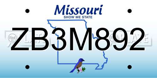 ZB3M892 Missouri License Plate