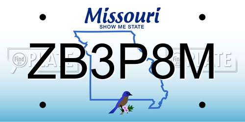 ZB3P8M Missouri License Plate
