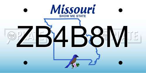 ZB4B8M Missouri License Plate