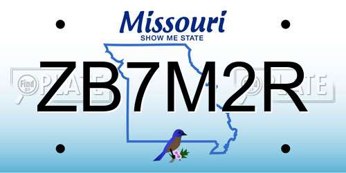 ZB7M2R Missouri License Plate