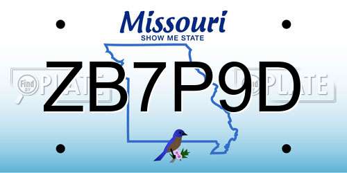 ZB7P9D Missouri License Plate