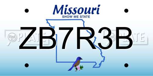 ZB7R3B Missouri License Plate