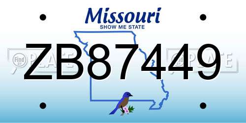 ZB87449 Missouri License Plate