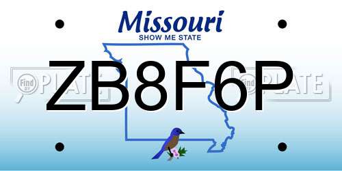 ZB8F6P Missouri License Plate