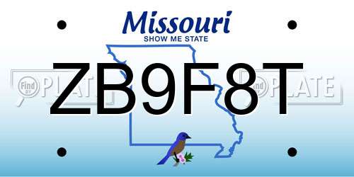 ZB9F8T Missouri License Plate