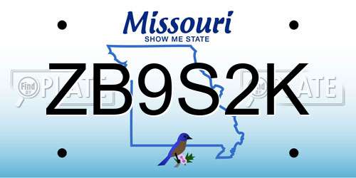ZB9S2K Missouri License Plate