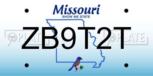 ZB9T2T Missouri License Plate