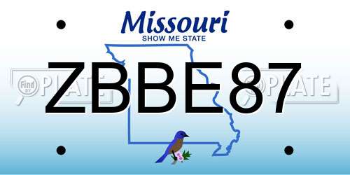 ZBBE87 Missouri License Plate