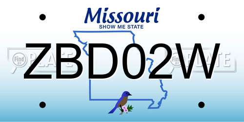 ZBD02W Missouri License Plate