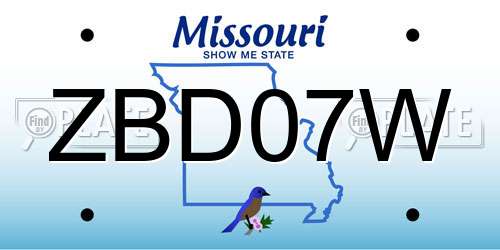 ZBD07W Missouri License Plate