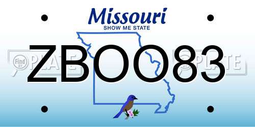 ZBOO83 Missouri License Plate