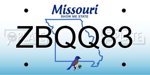 ZBQQ83 Missouri License Plate