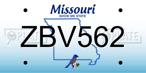 ZBV562 Missouri License Plate