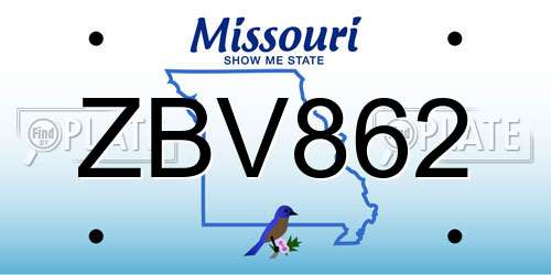 ZBV862 Missouri License Plate