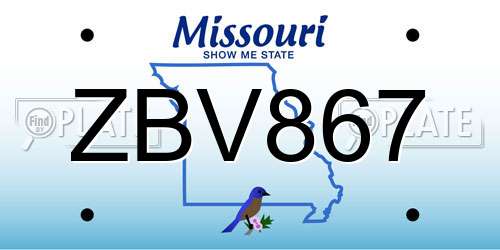 ZBV867 Missouri License Plate