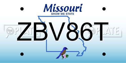 ZBV86T Missouri License Plate