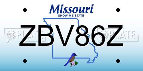 ZBV86Z Missouri License Plate