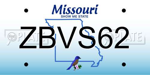 ZBVS62 Missouri License Plate