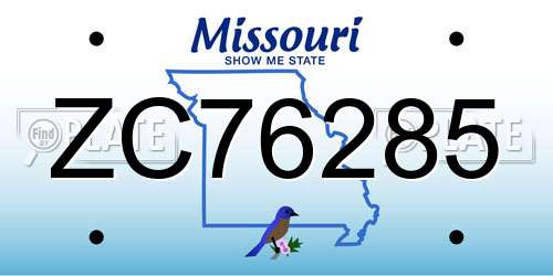 ZC76285 Missouri License Plate