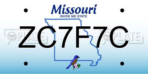 ZC7F7C Missouri License Plate