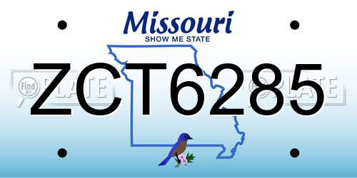 ZCT6285 Missouri License Plate