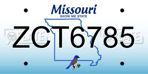 ZCT6785 Missouri License Plate