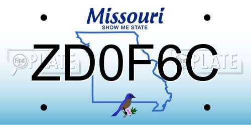 ZD0F6C Missouri License Plate