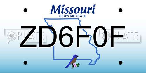 ZD6F0F Missouri License Plate