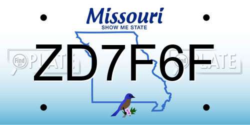 ZD7F6F Missouri License Plate