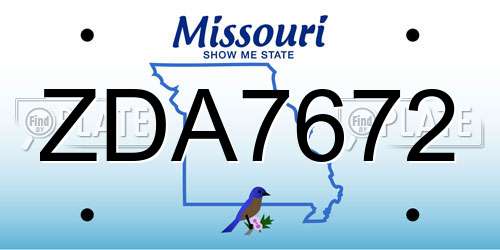 ZDA7672 Missouri License Plate