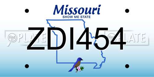 ZDI454 Missouri License Plate