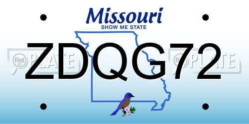 ZDQG72 Missouri License Plate