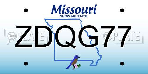 ZDQG77 Missouri License Plate