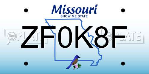 ZF0K8F Missouri License Plate